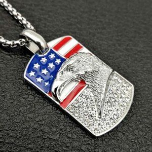 18k Gold Plated Iced American Flag/Eagle Pendant